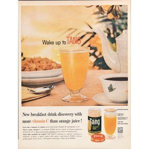 1959 Wake up to TANG Breakfast Drink Vintage Print Ad Butterfly Teacup Wall Art